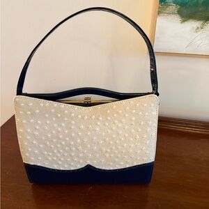 1950’s 1960’s Vintage Life Stride Cream and Navy Handbag